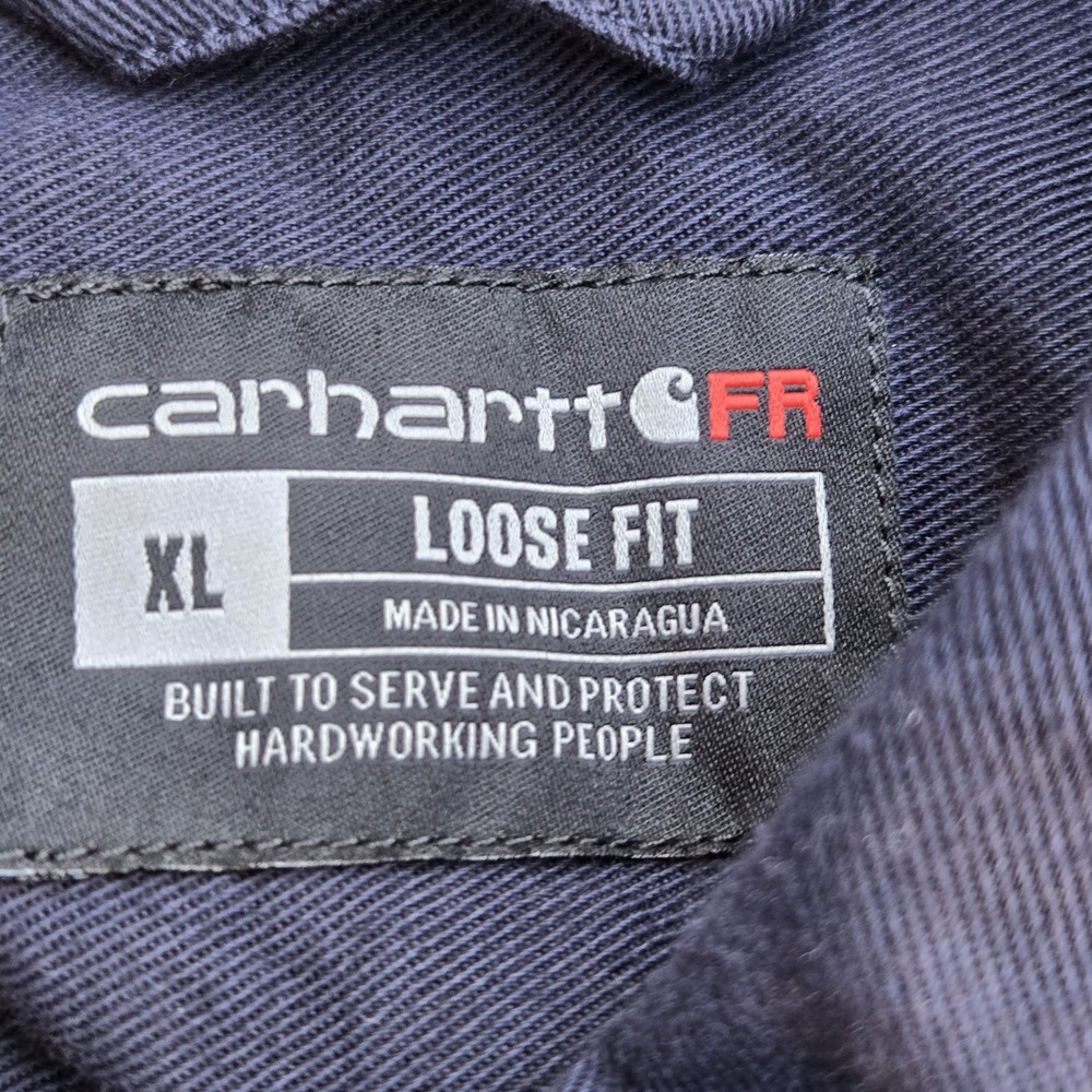 Carhartt FR Shirt Men's XL Navy Blue loose Fit Long Sleeve Liuna Logo - Picture 4 of 11